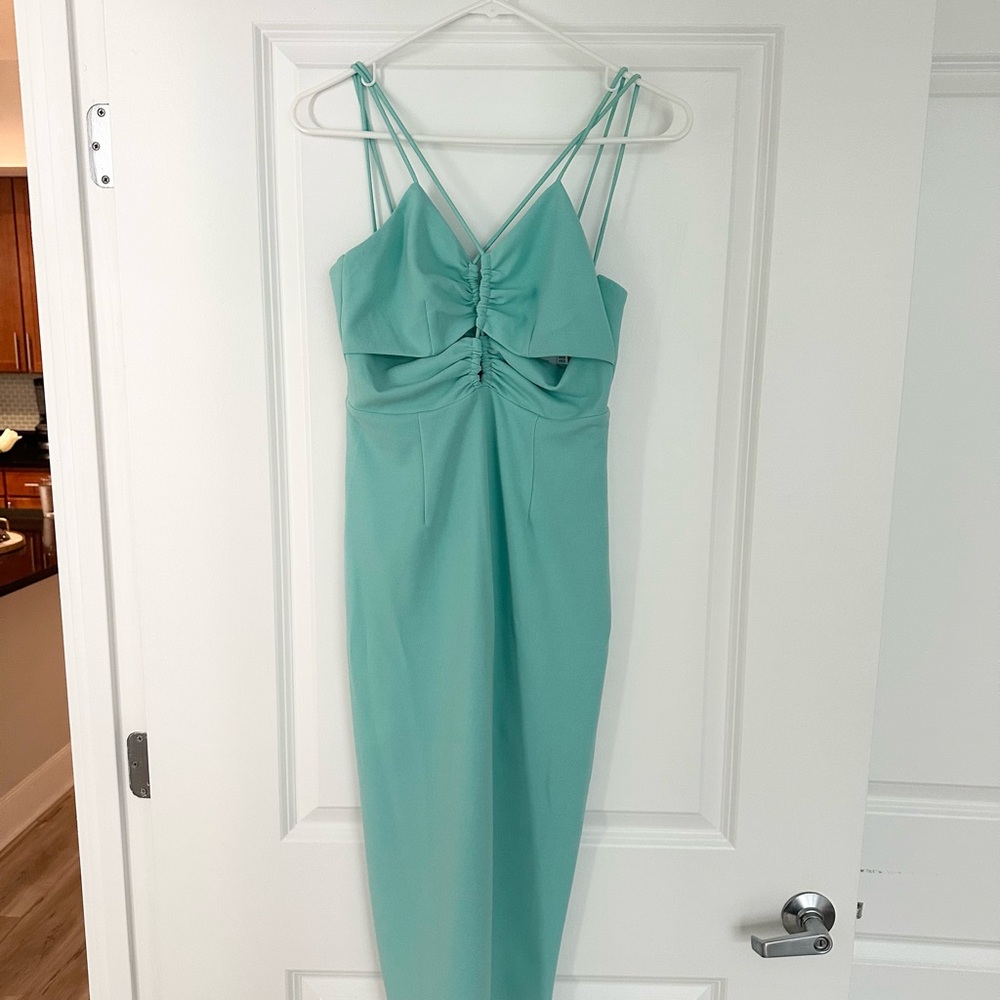 Hello Molly Green Ruched Tie Front Sheath Dress